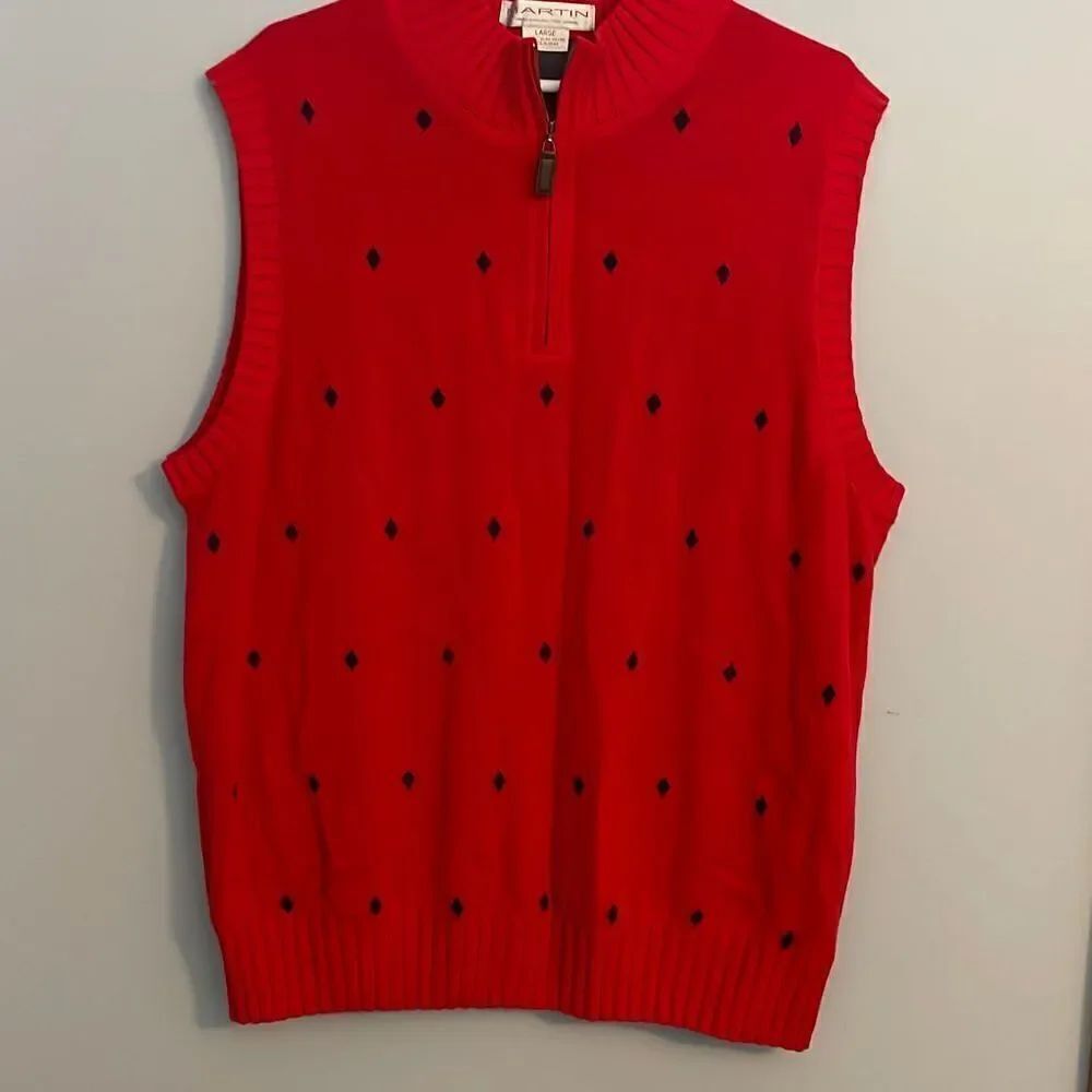 Martin Red Diamond Italian Merino Wool lined Golf Wind Vest Large